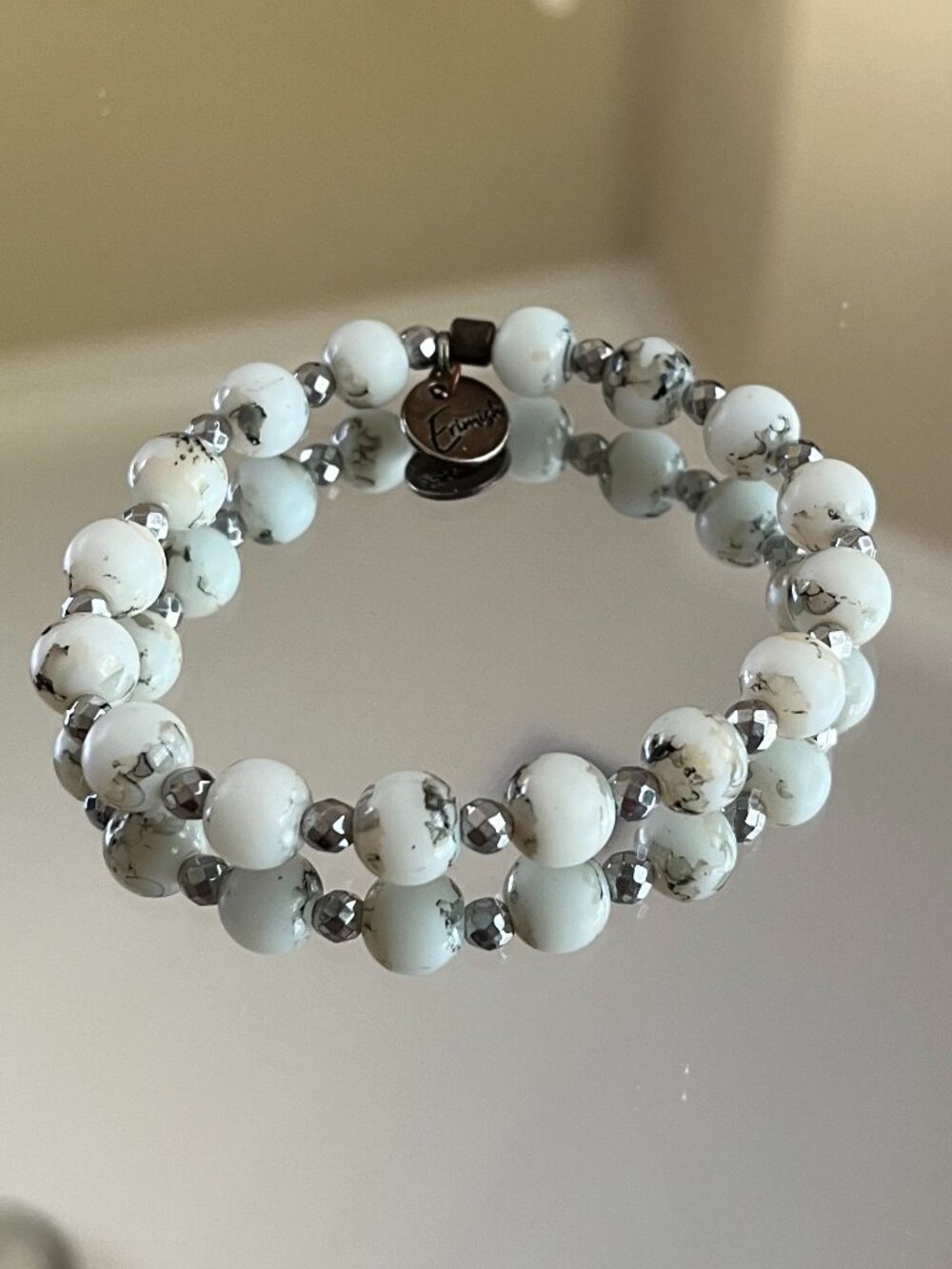 Erimish White and Gray Marbled Beaded Stretch Stackable Bracelet
